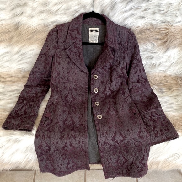 Free People Jackets & Blazers - Free People purple and gray tapestry brocade coat